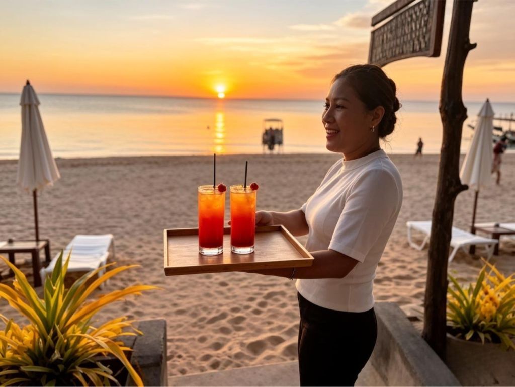 Sunset cocktails served on the beach