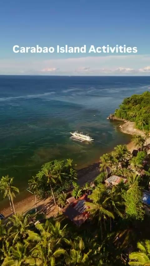 Island activities from the air: sunrise on the beach, the island jeep tour, a speedboat ride, paraw sailing, cliff jumping and the zipline, and sunset at the Tagaytay viewpoint