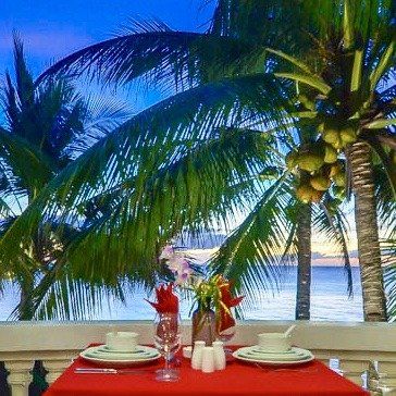 A table set on the balcony restaurant
